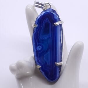 Deep Blue Elegance: Royal Blue Agate Pendant (2.5"x1.5")